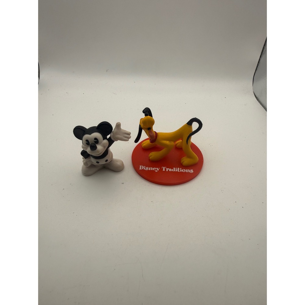 Disney Traditions Mickey Mouse and Pluto Miniature Figurine Set Black White Red